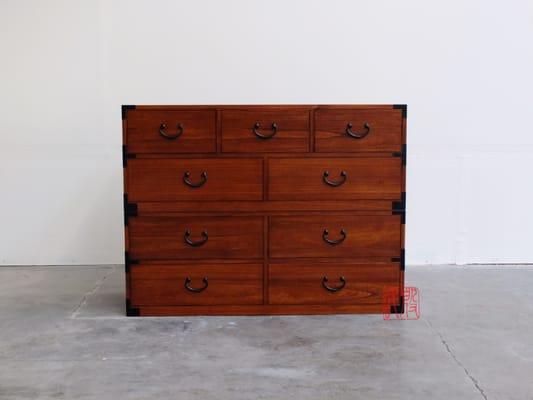 KB38, isho dansu, kiri wood Japanese clothing chest, Measurements: 48"W x 18"D x 36"H Finish: teak or clear finish