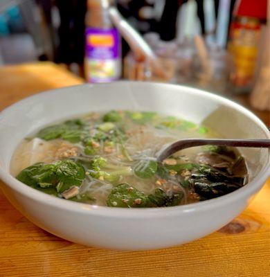 'Create Your Own Noodle Soup.'  Mine was rice noodles, steamed tofu, spinach, mushrooms, and bean sprouts.  Very good.