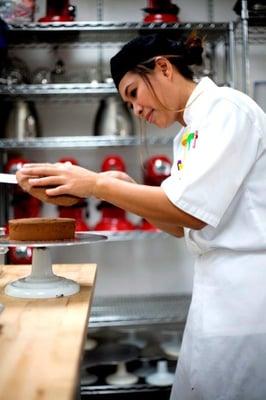 Boulder Pastry student during our cake baking class