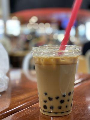 Iced hazelnut latte with extra boba from Hamada-ya Bakery