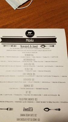 Burgers menu