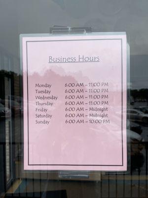 Hours of business 9/01/2021