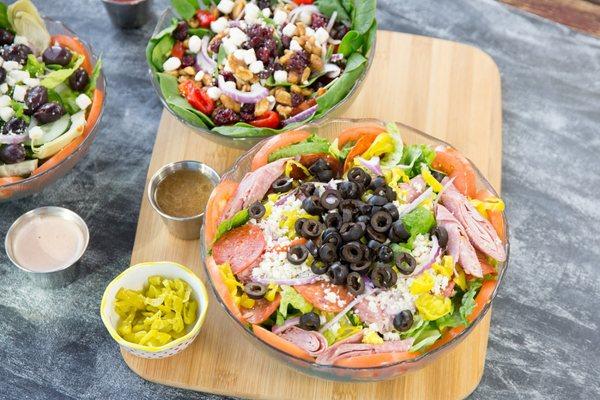 Spinach Salad and Antipasto Salad