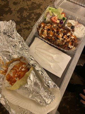 Please get the Lamb over rice, you will not regret it. SO GOOD!!! Double Lamb Gyro on the left