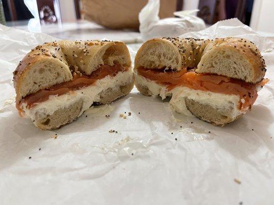 Lox with plain cream cheese on toasted Everything bagel. So good! 5/5