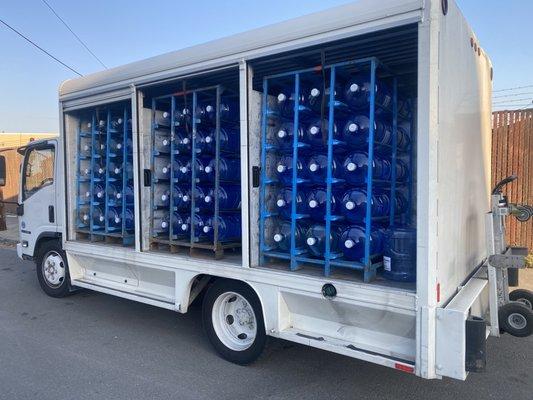 water deliver truck with spring water