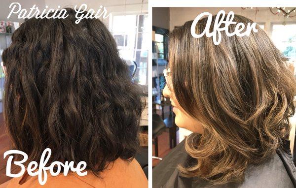 I brightened her up with balayage and lifted her layers up in the back.