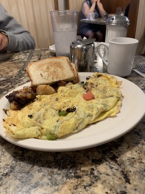 Bacon, Tomato, pepper, onion, mushroom omelette