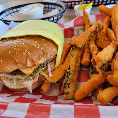 Cheeseburger comco with zucchini stix, fantastic