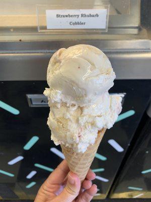 Strawberry Rhubarb Cobbler on Waffle Cone