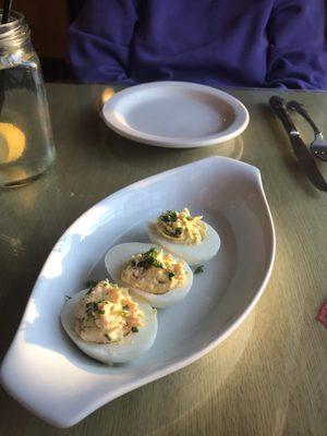 3 types of deviled eggs- salmon, ham&cheese, and plain.  All delicious.