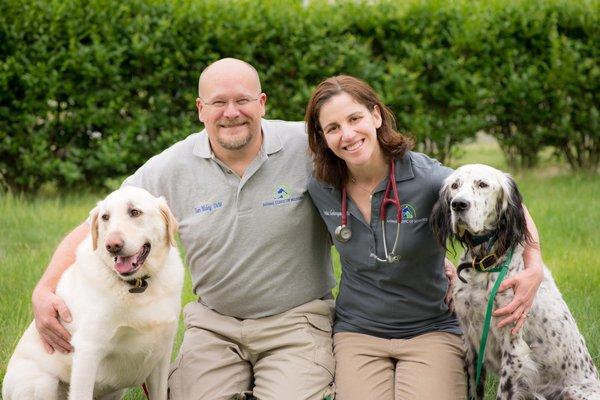 Dr. Maley and Dr. Golovyan with their dogs Beem and Brinkley