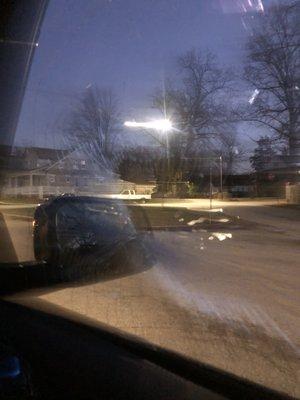 Smashed passenger side door glass