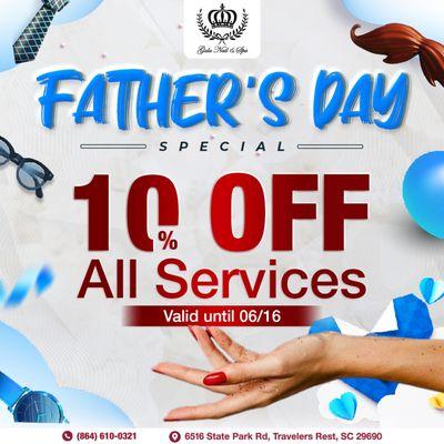 FATHER'S DAY SPECIAL 
10% OFF All Services
Valid until 06/16

This Father's Day, treat your dad to our special offer at Gala Nais