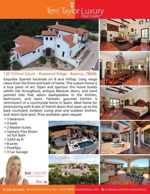 New listing in Diamond Ridge, Boerne TX.  Spanish styled luxury home with amazing resort pool!...