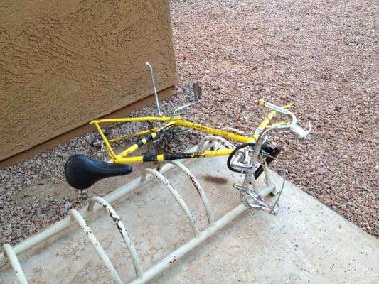 A very common and sad thing to see all around the complex all the time, this place basically is a bicycle graveyard.