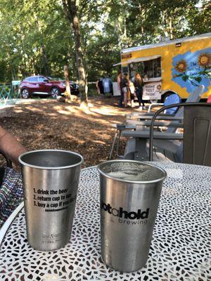 The reusable metal pint glasses are much nicer than plastic.