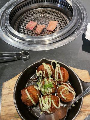 Takoyaki and meat