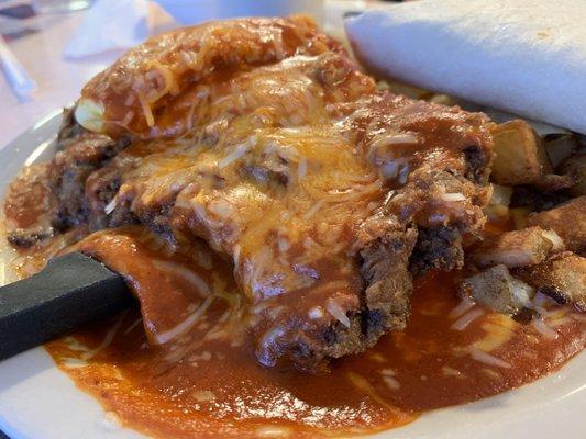 Huevos Rancheros with chicken fried steak