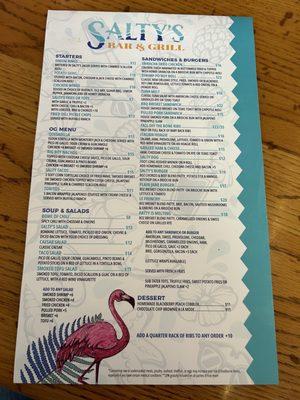 Menu for Salty's Bar & Grill