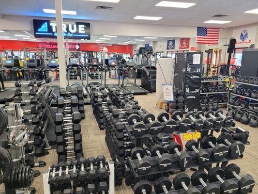 Huge selection of dumbbells, kettlebells, weight plates, and more.