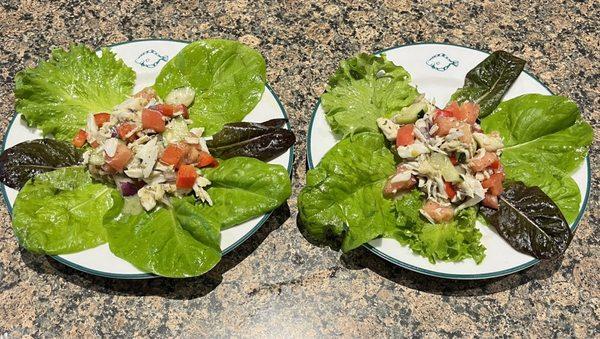 Three lettuces I planted from your farm under jumbo lump crabmeat.