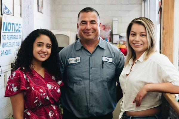 Tino with his office staff, Vereena and Beatris. Family business