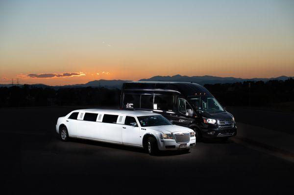 Choose from our Chrysler 300C Stretch Limo (seats 12 passengers) or our new 2020 All-Wheel Drive 15-Passenger Shuttle Van. Each only $99/hr!