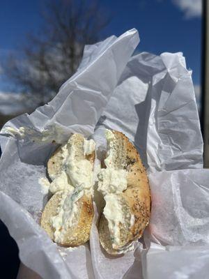 Everything bagel with chive cream cheese