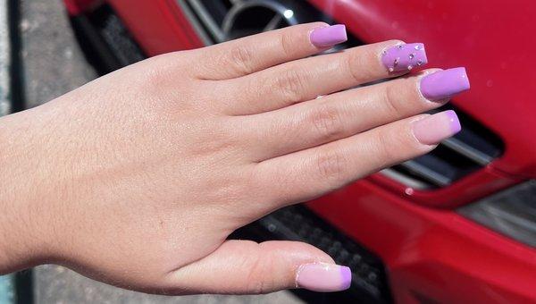 Purple #french tip with rhinestone