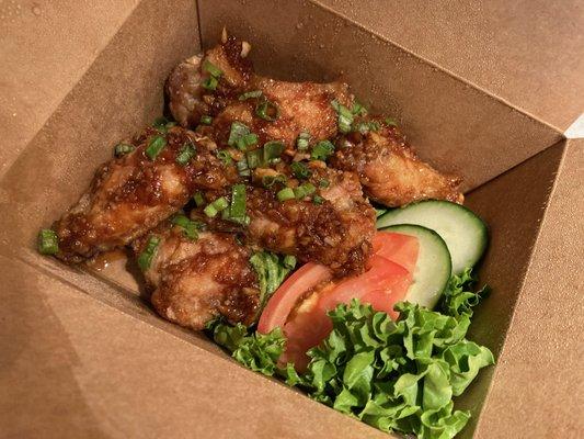 VFC Wings - Vietnamese fried chicken wings with sweet, sticky, garlicky glaze. Sesame seeds. 6 pieces.