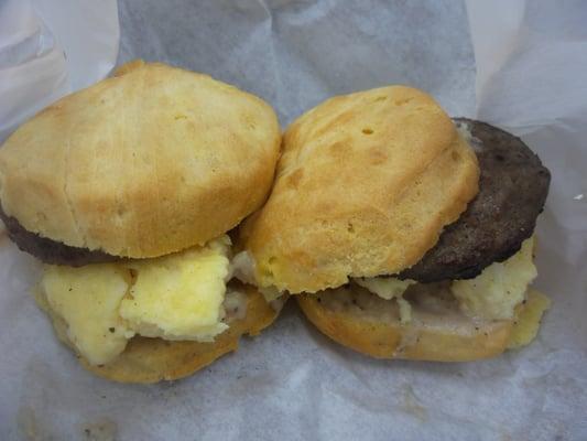 Sausage and egg biscuit with a little gravy