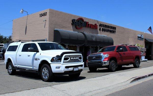 Truck camper shells with roof racks