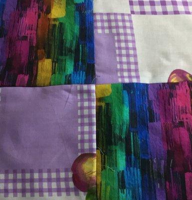 Purple cotton kitchen tablecloth fabric with fruit and checkerboard 58'' wide