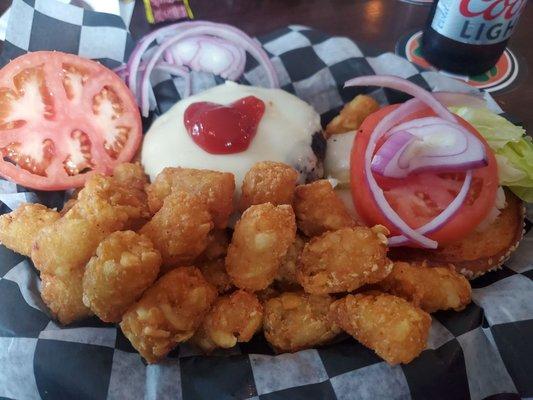 The Classic Cheese Burger with tots