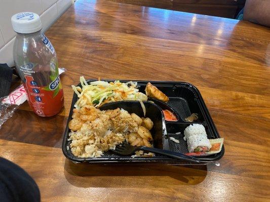 Shrimp Bento with Snapple Peach Tea