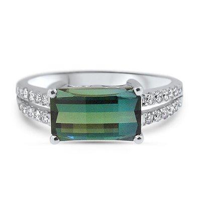 Twilight cut bi color Blue Maine Tourmaline and Diamond ring