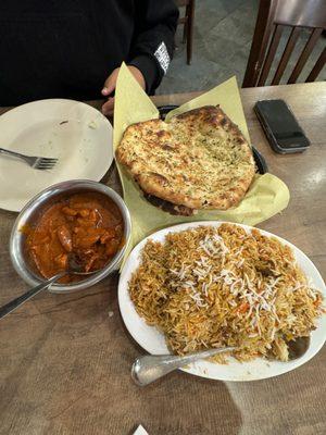 Chicken Tikka Masala, Lamb Biryani, & Garlic Naan