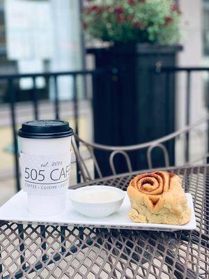 Fresh made Amish Cinnamon roll with our  Cini-Mini Latte