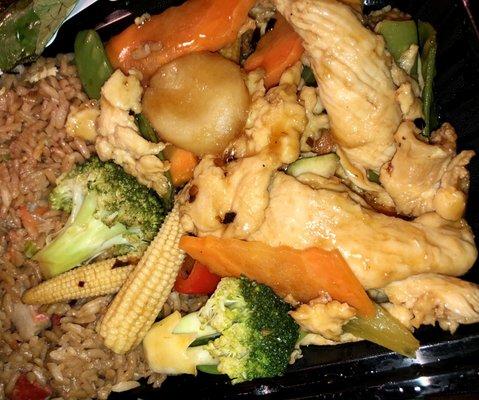 Garlic chicken with fried rice.