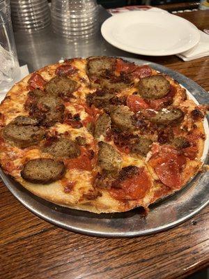 Pepperoni, Meatball and Bacon Pizza