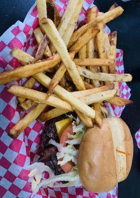 Bacon cheese burger and homemade fries