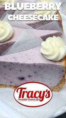 Blueberry Cheesecake by the slice with blueberry topping.