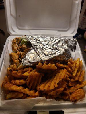 Chicken Gyro and waffle fries