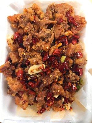 Takeout Deep Fried Diced Chicken With Red Chili 干煸辣子鸡丁 ($10.95)