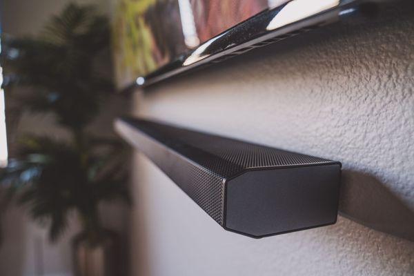 Closeup of soundbar installation