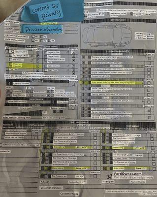 Maxwell receipt stating brakes were checked and were marked as OK during multipoint inspection