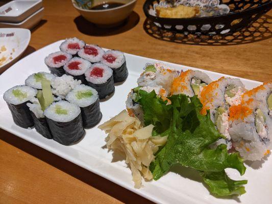 Roll combo: California, tuna, cucumber