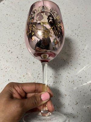 New wine glass. Easter theme. Pink & Gold.