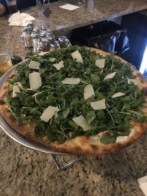 Ah Salute  pizza  fresh mozzarella ricotta extra virgin olive oil  arugula and shaved reggiano parmigiana